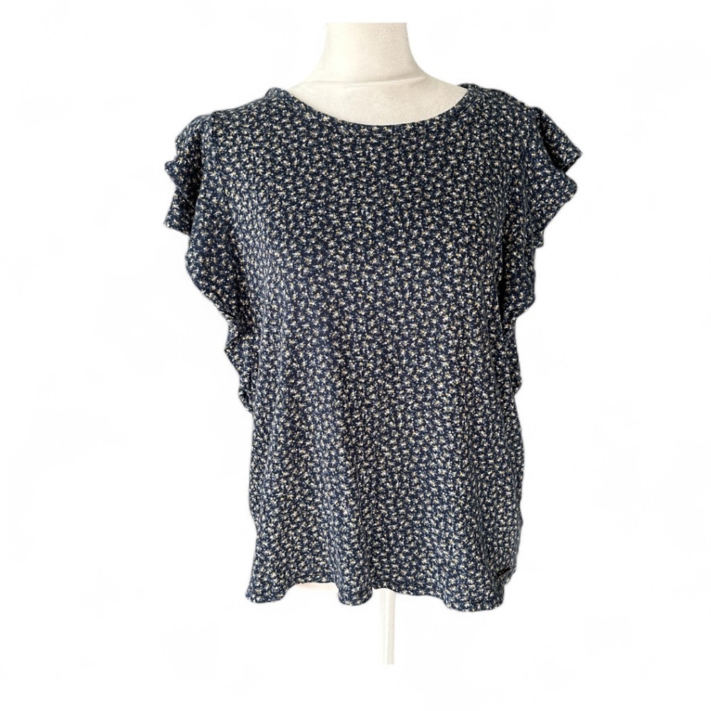 Michael Kors Navy Floral Ruffle Blouse size M